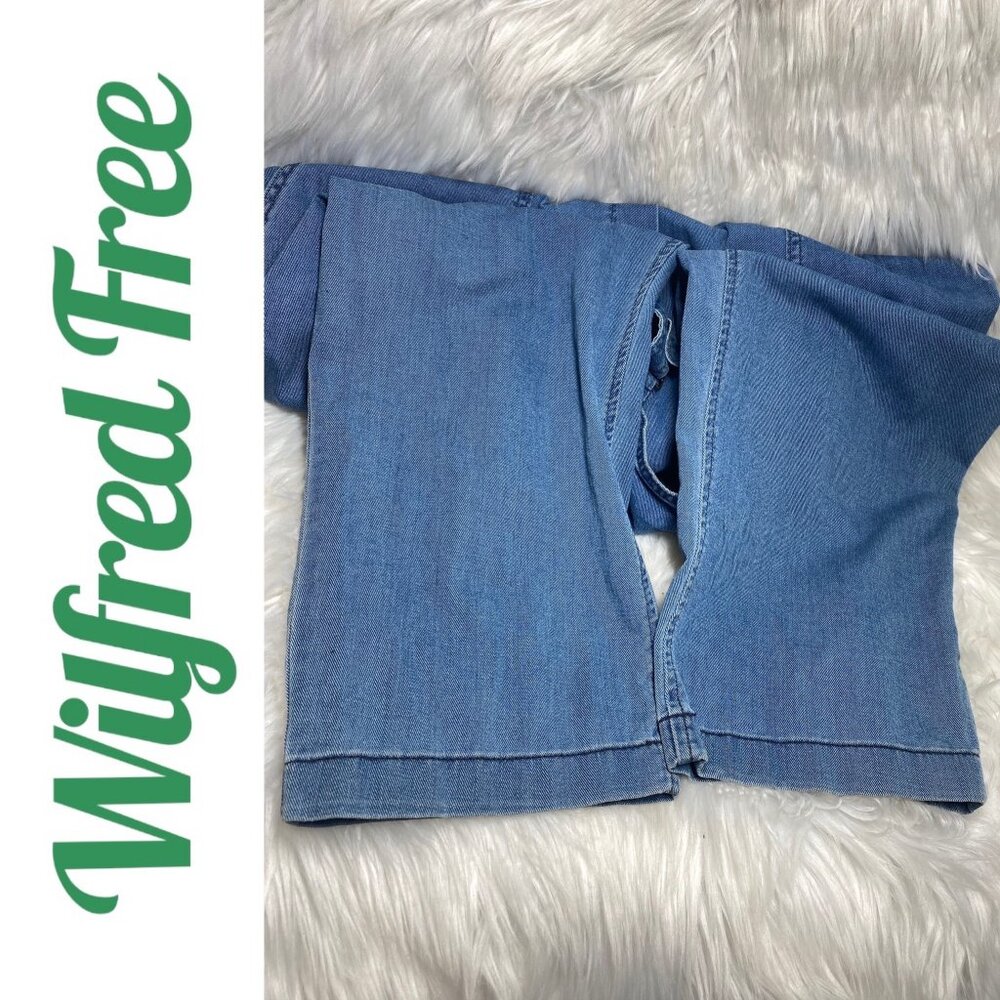 WILFRED FREE VALLETTA RELAXED BLUE DENIM CROPPED OVERALLS DRAWSTRING WAIST LARGE - Picture 10 of 13
